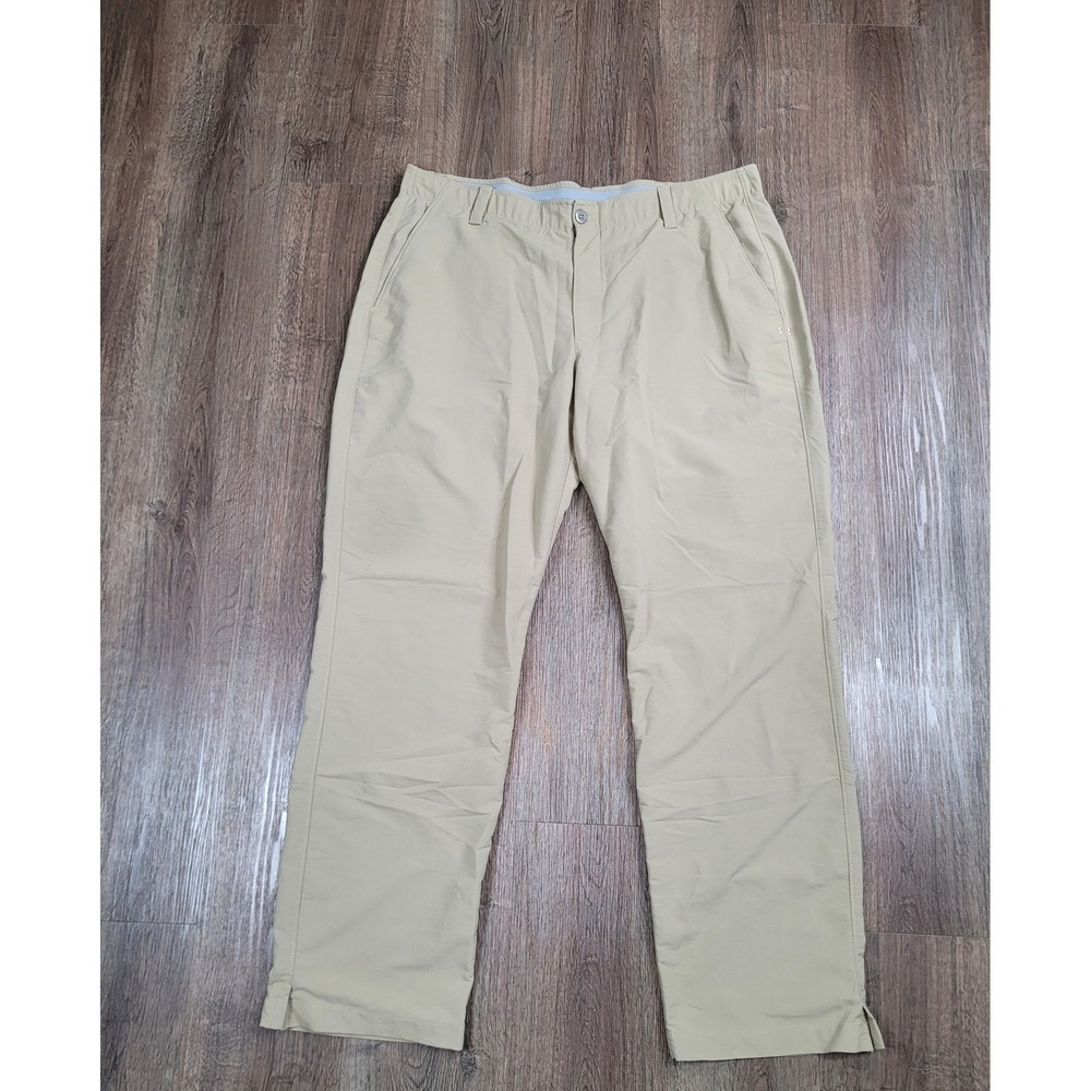 Under Armour Golf Pants Mens 40x32 Khaki Beige Stretch Flat Front Performance